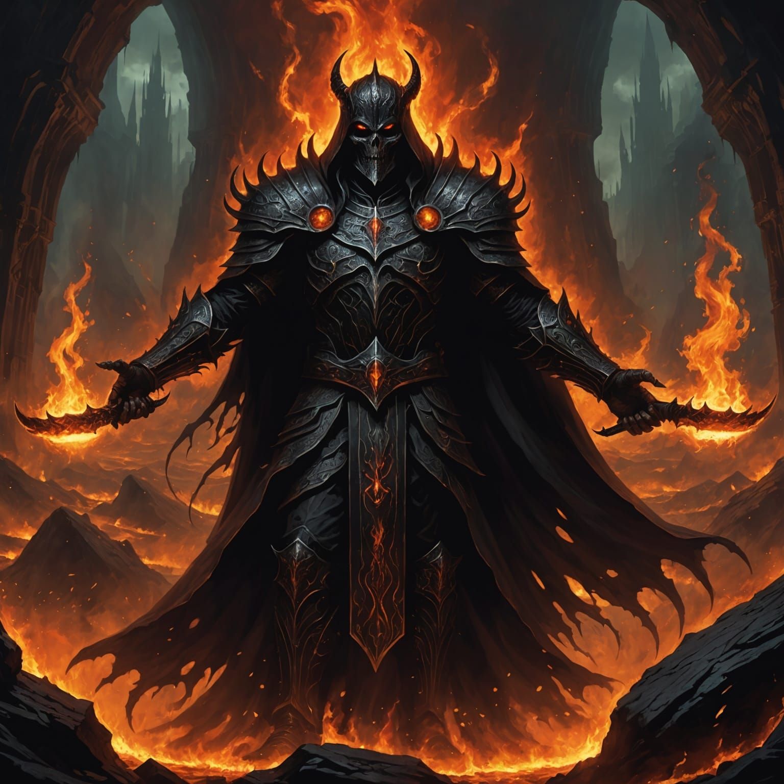 Underworld Ruler Amid Rivers of Fire