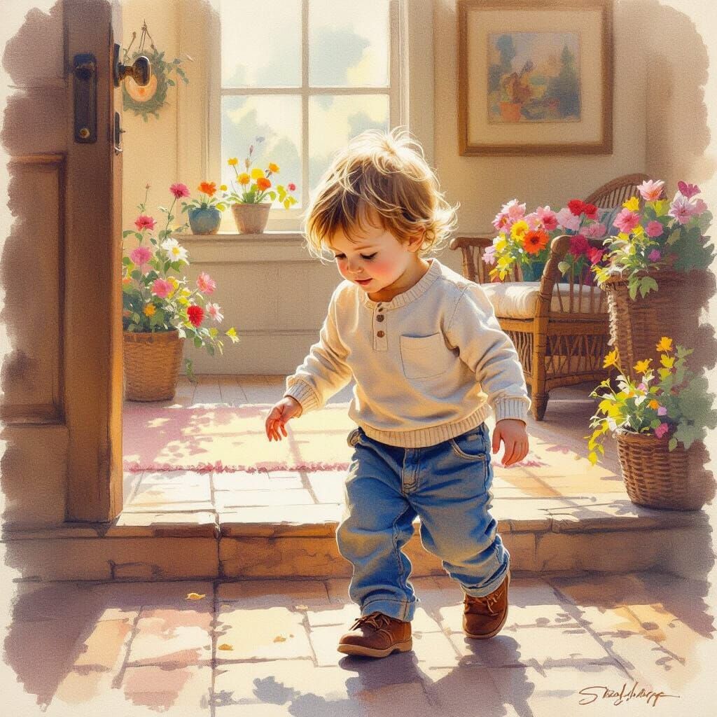 Child's First Steps Towards Independence, Painterly Style