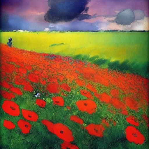 Tempestuous Poppy Field: Watercolor and Surrealism