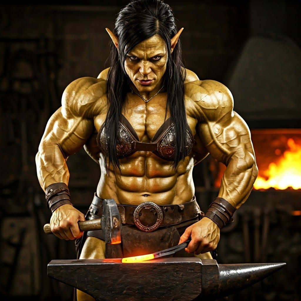 Dynamic Portrait of a Female Orc Blacksmith