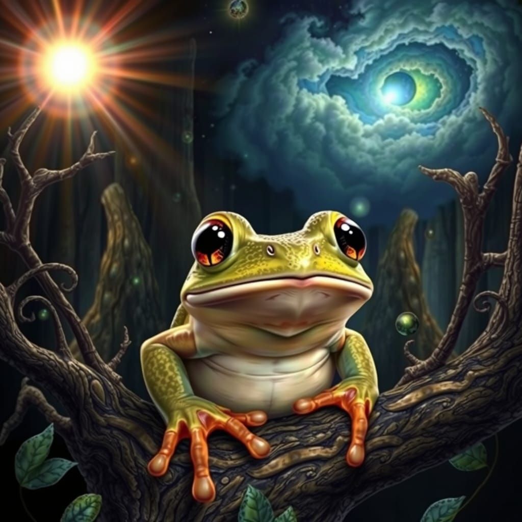 Mystical Tree Frog in Dreamy 3D Forest