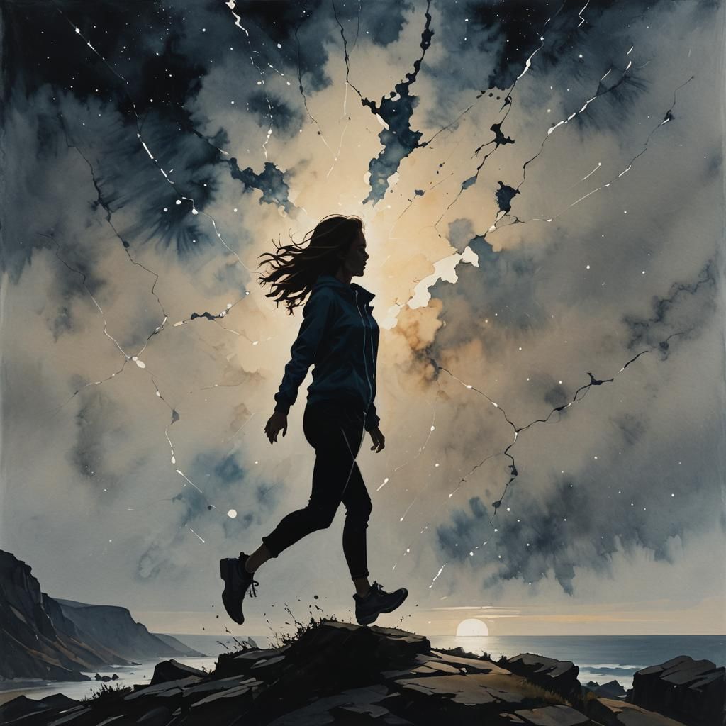 Mysterious Constellation Dreamscape with Teenage Girl in Mot...