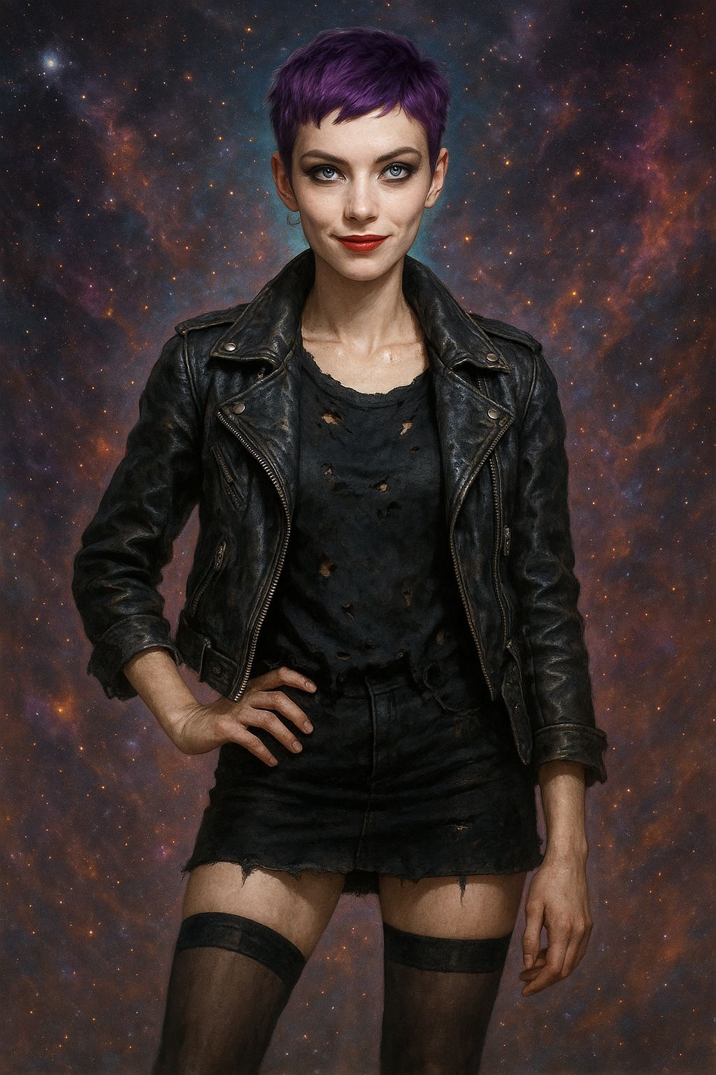 Punky Cosmic Goddess with Piercing Blue Eyes