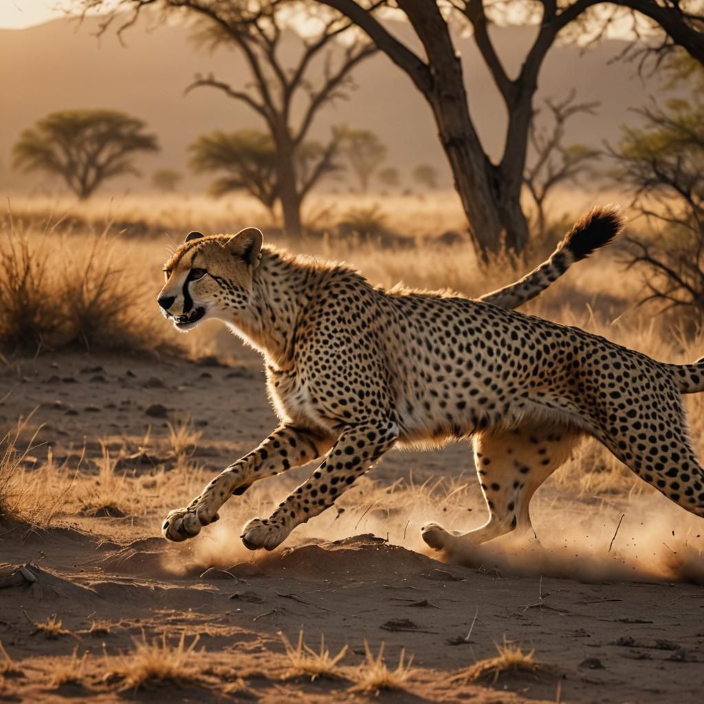 Cheetah Pouncing on Deer in Golden Light