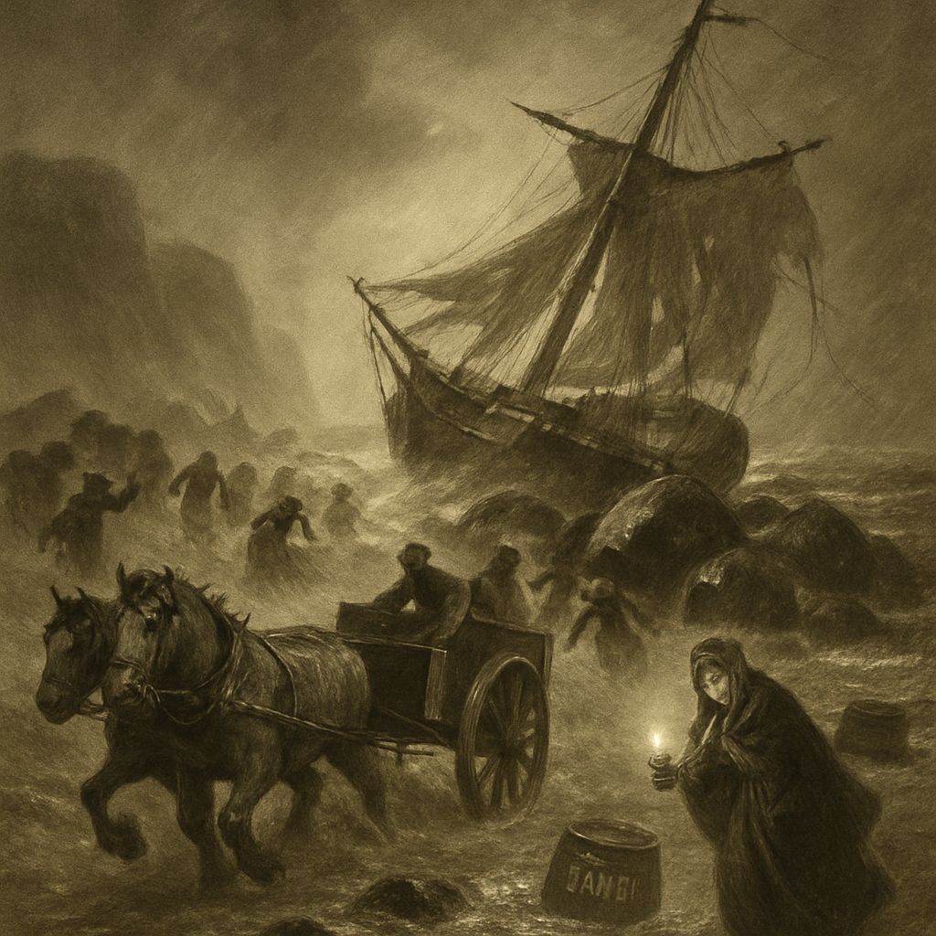 Shipwrecked Merchant Vessel on Treacherous Rocky Shore