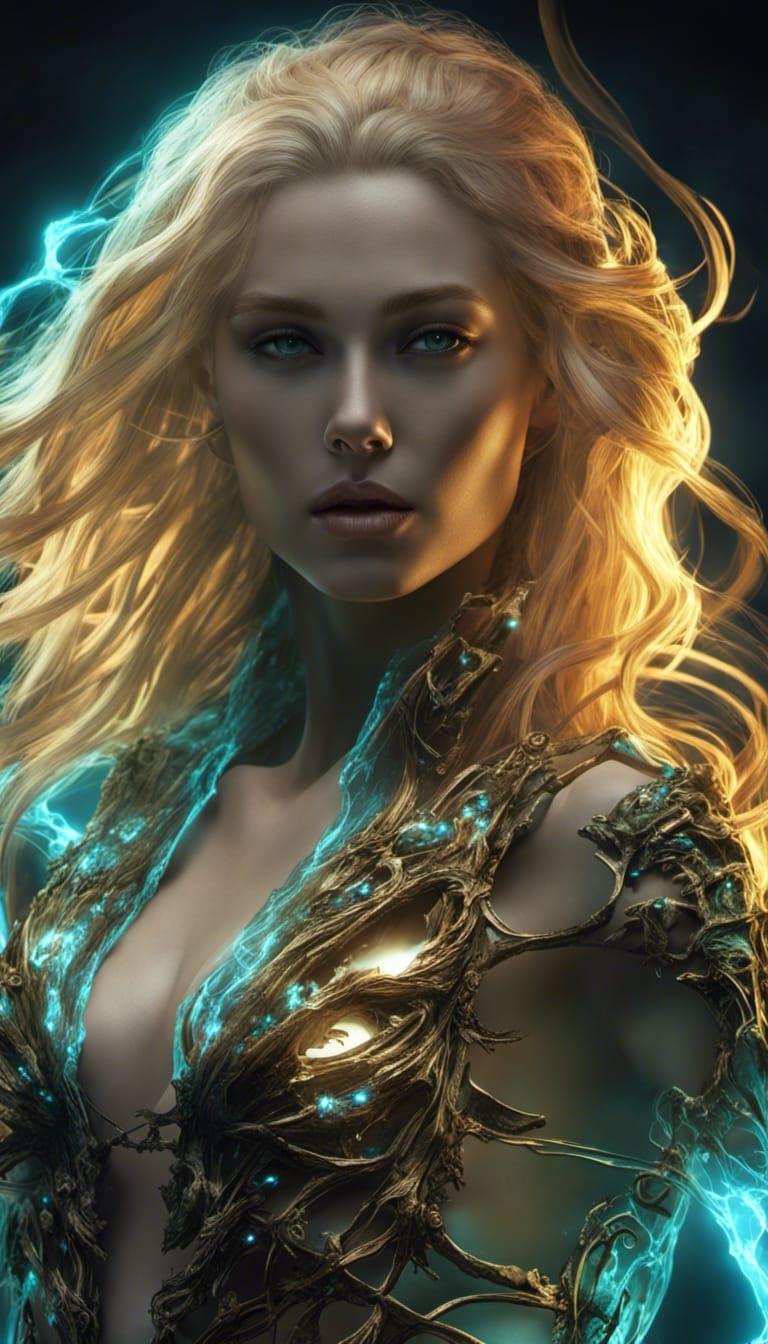 Fantasy Female of Death in Bioluminescent Outfit