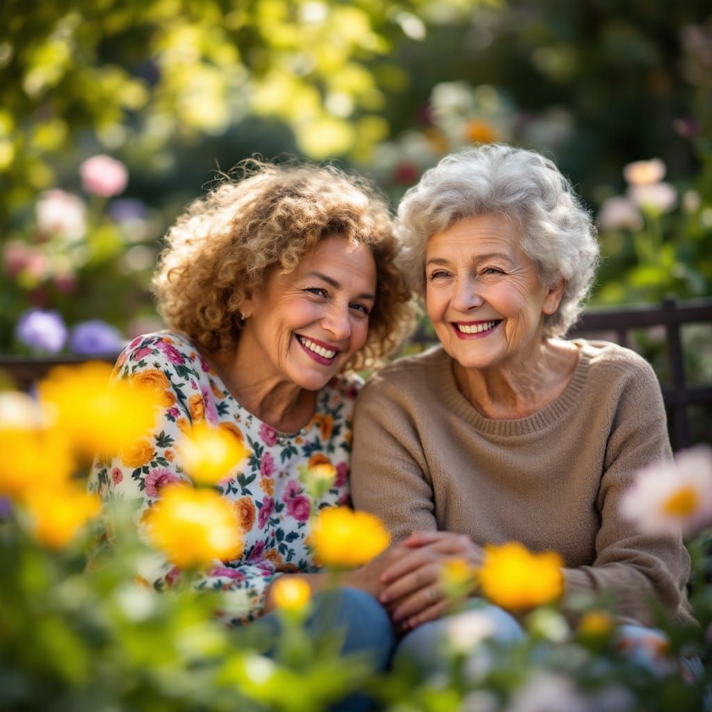 Loving Grandmother and Granddaughter in a Beautiful Backyard