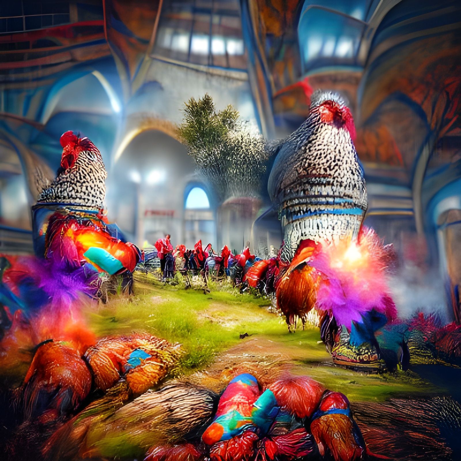 Psychedelic Ottoman Rooster Army on Anatolian Battlefield