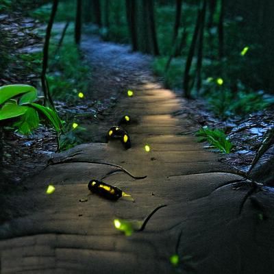 Fireflies Light Forest Path in Dreamy Scene