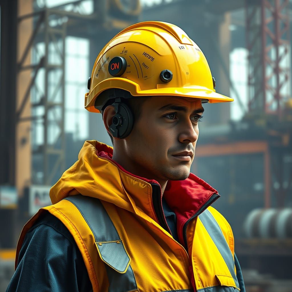 Construction Worker with Brain Switch in Sci-Fi Style