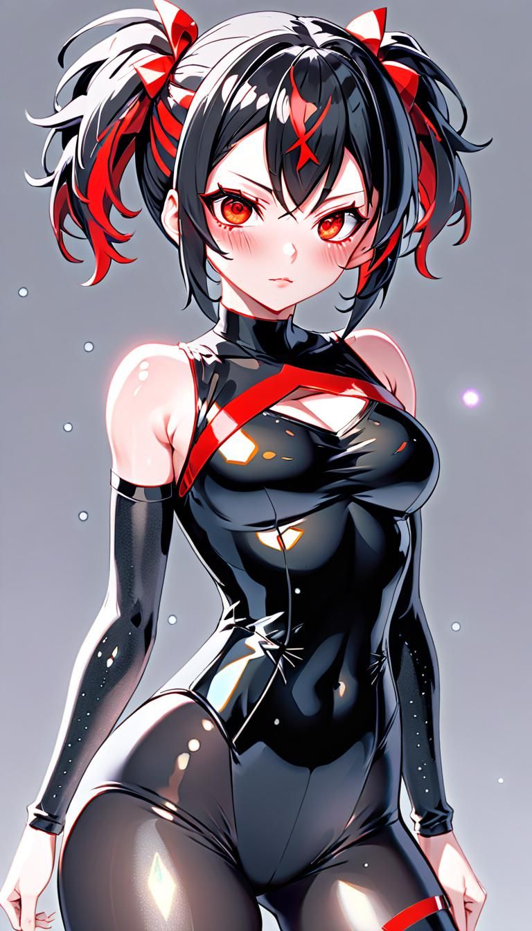 Anime Girl with Red Eyes and Pixie Cut