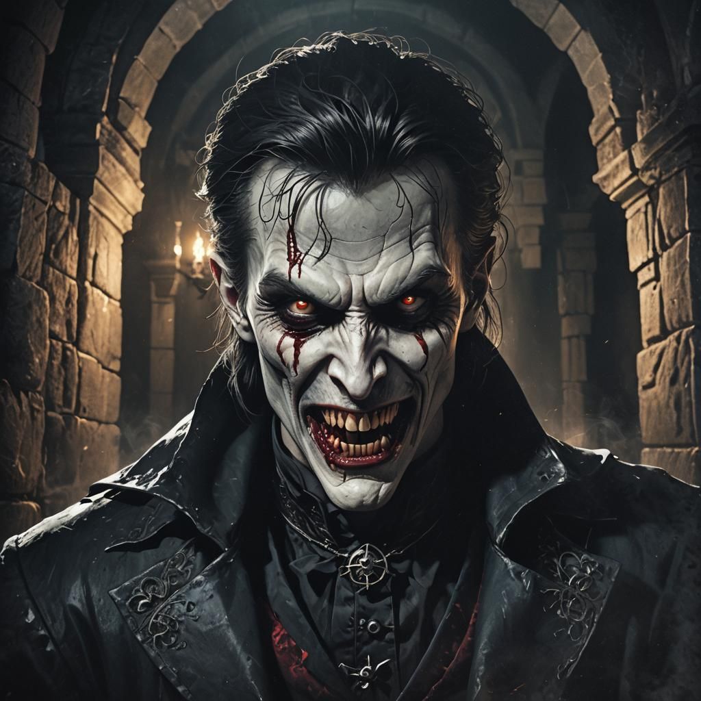 Sinister Vampire Smile in Dark Gothic Portrait