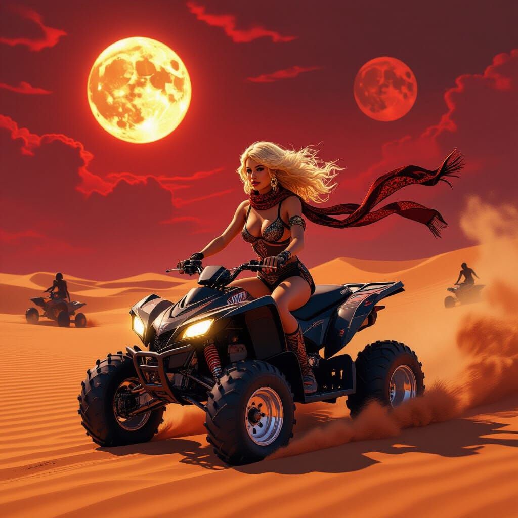 Fantasy Sahara Desert Race Under Shattered Moons