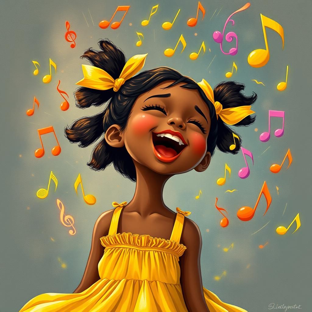 Joyful Singer Surrounded by Musical Notes