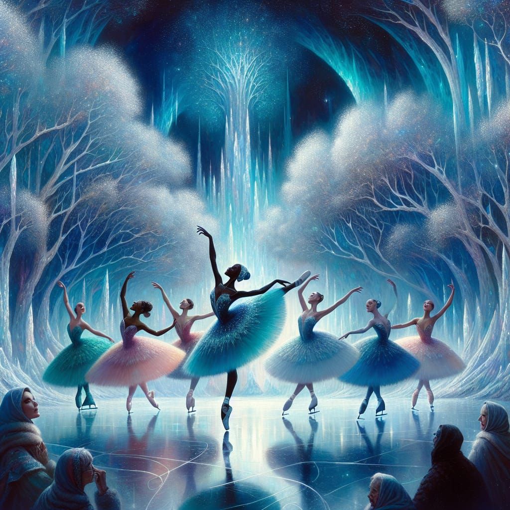 Enchanted Winter Ballerinas in Moonlit Forest