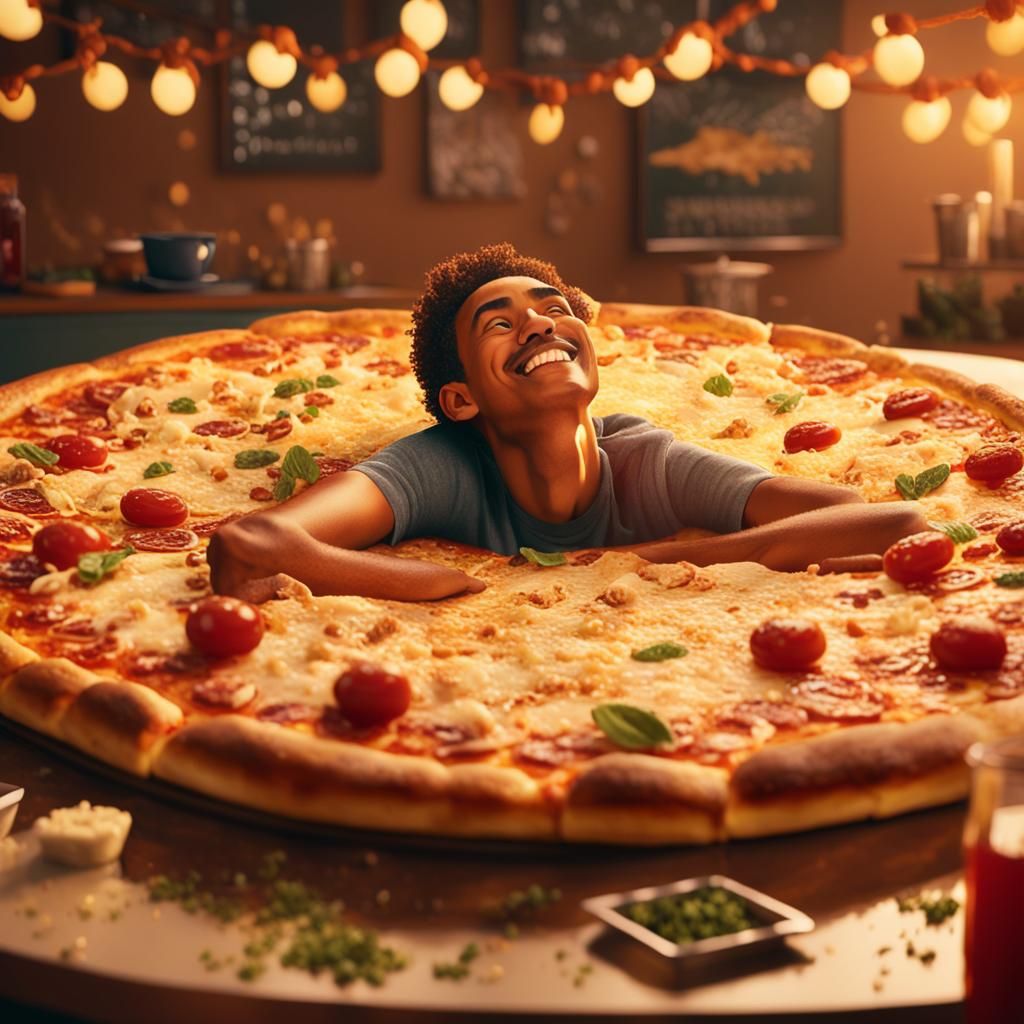 Person Relaxing on Gigantic Pizza: Hyper-Realistic Digital A...