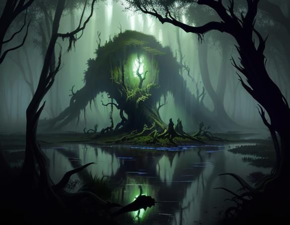 Bullywug in Murky Swamp: Dark Fantasy Concept Art