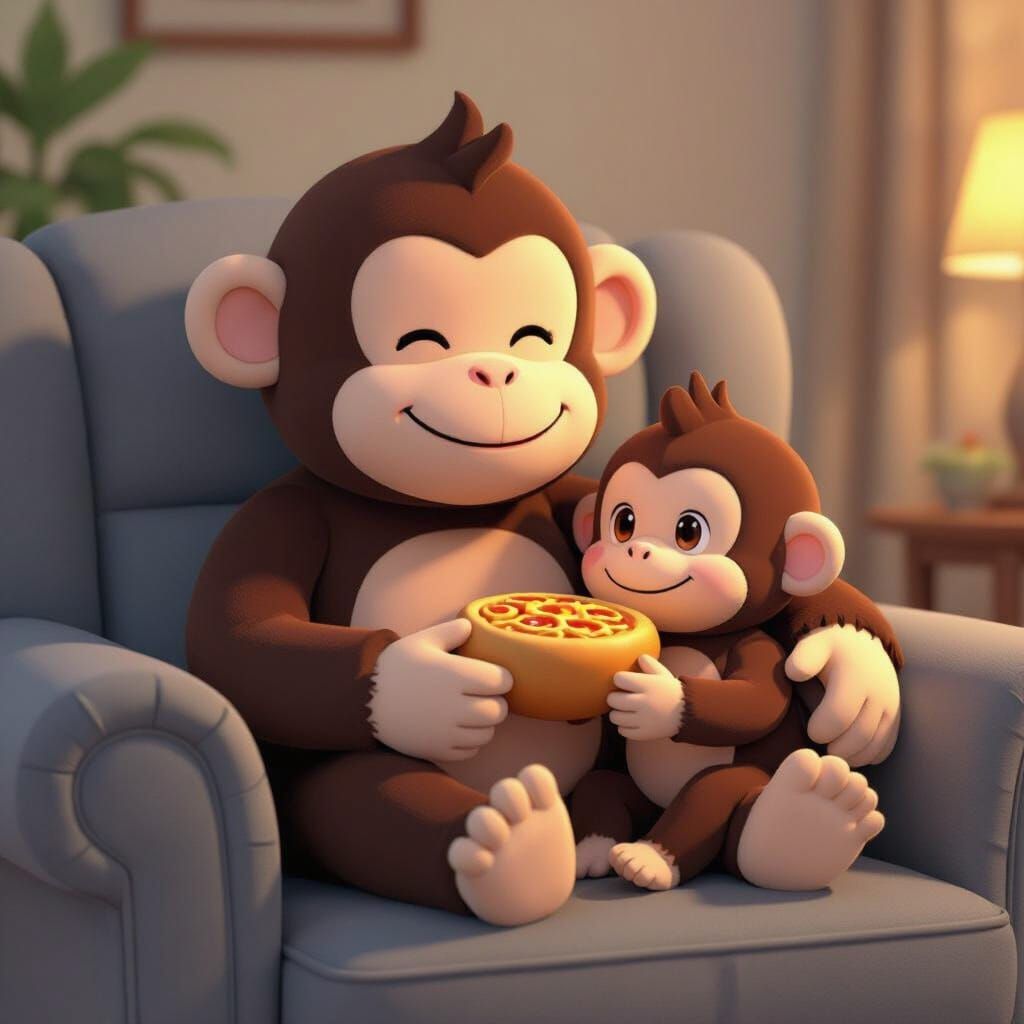 Plushie Monkey Dad and Son in Manga Style