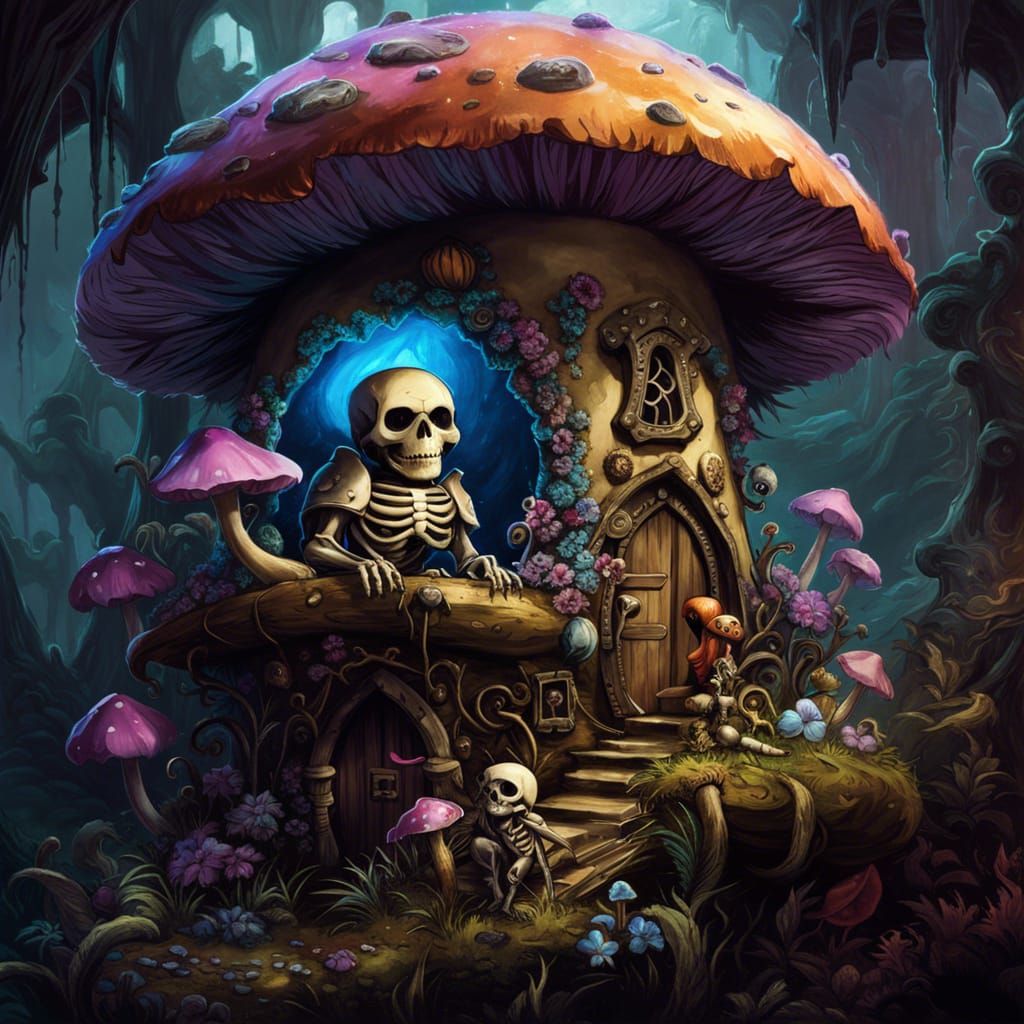 Baby Skeletor mushroom house