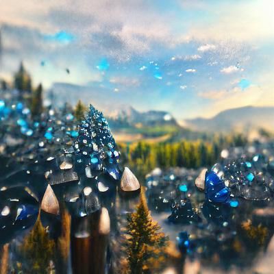 Diamond Rain in a Blue Forest: Photorealistic Watercolor