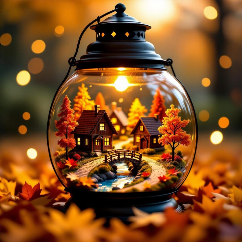 Autumn Village Inside Vintage Lantern