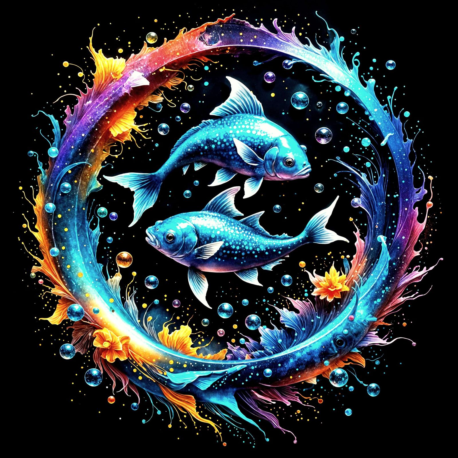 Surreal Astral Fish in Yin-Yang Cosmic Formation