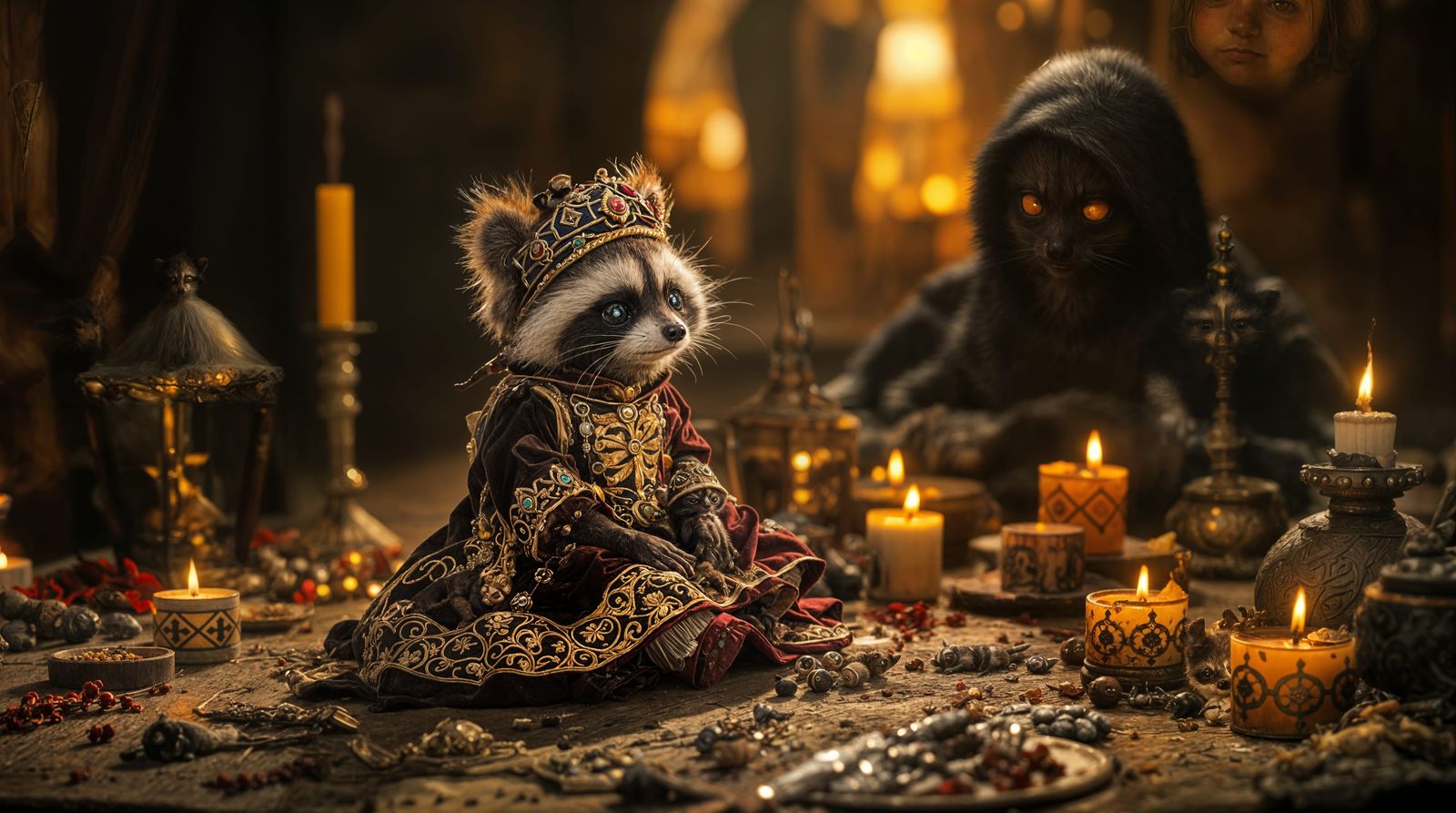 Whimsical Tiny Evil Raccoon Voodoo Doll in Hyperdetailed Pre...