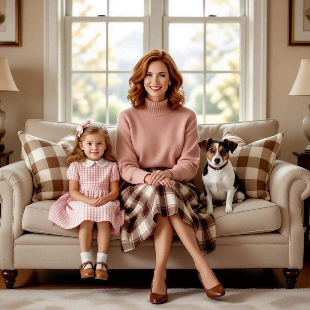 Mother Daughter and Dog in Ethereal Golden Hour Light