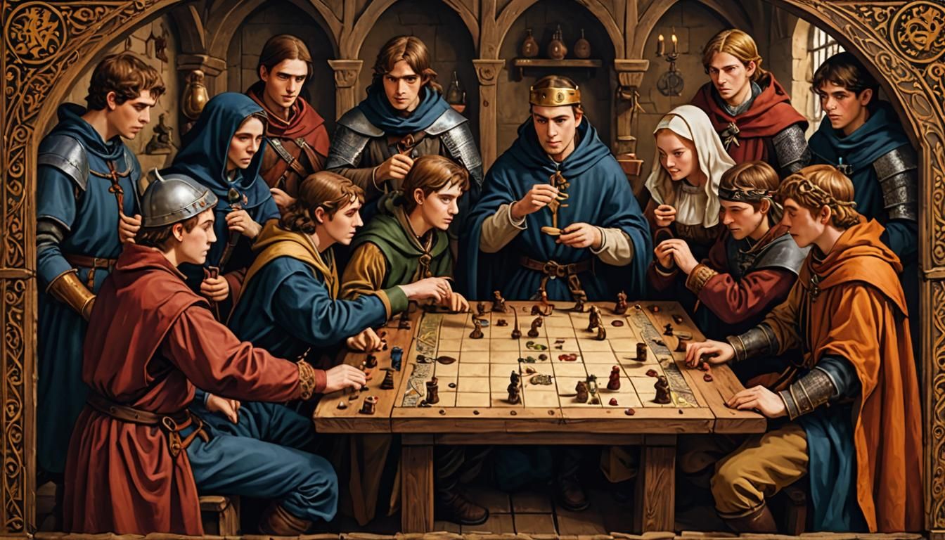 Teenagers Play Medieval Board Game with Figurines