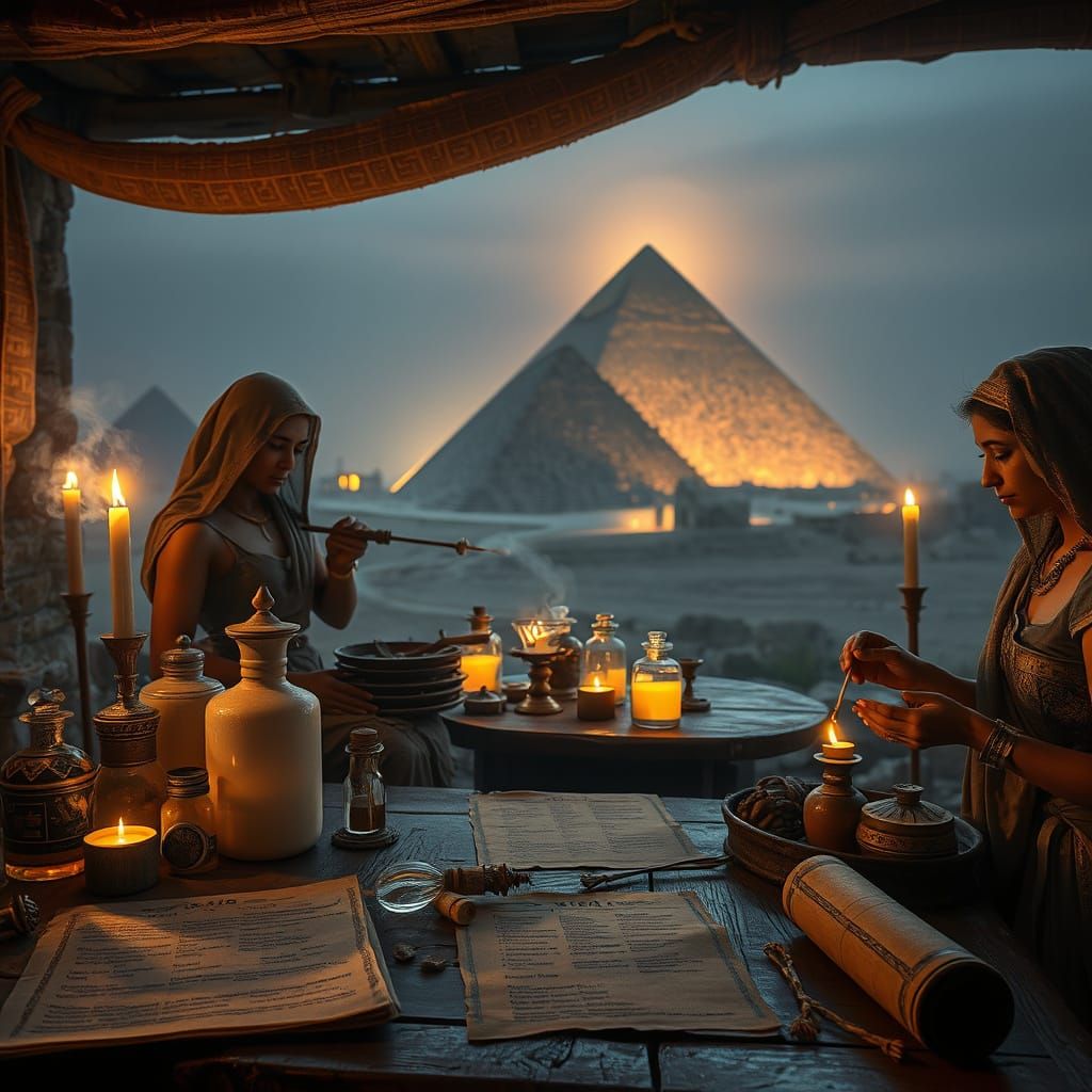 Ancient Egyptian Perfumers Crafting Scents with Artisanal Sk...