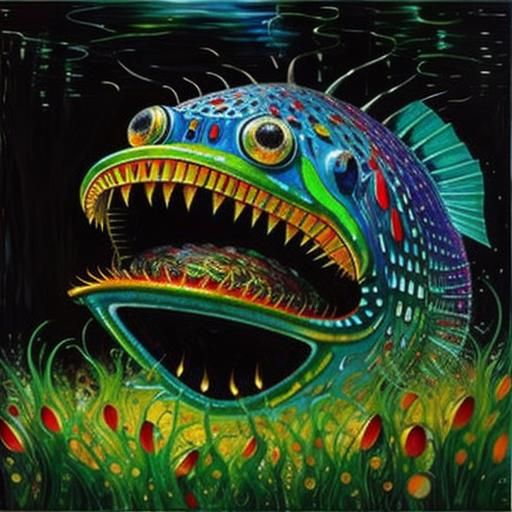 Angler Fish in Oil, Mosaic Pop Surrealism Style
