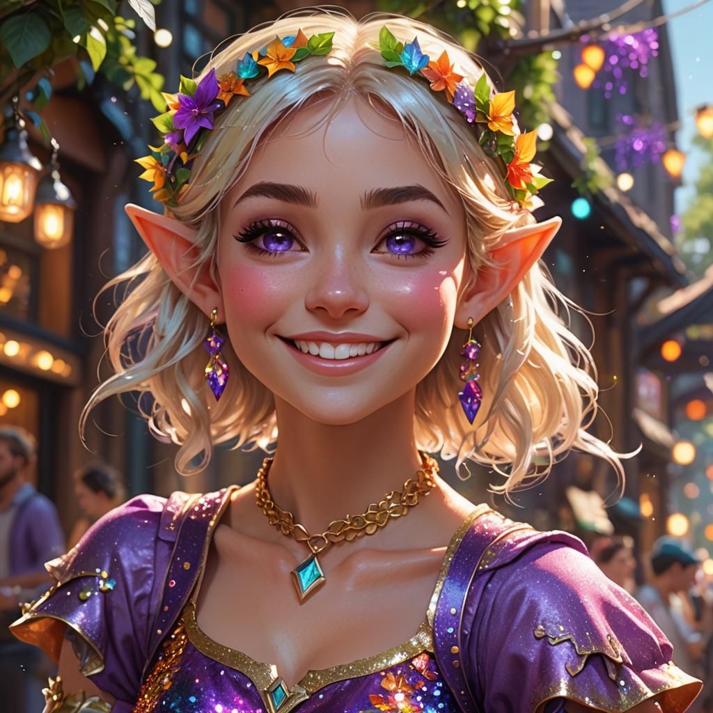 Cute Elf Girl in Tavern: Splash Art Style