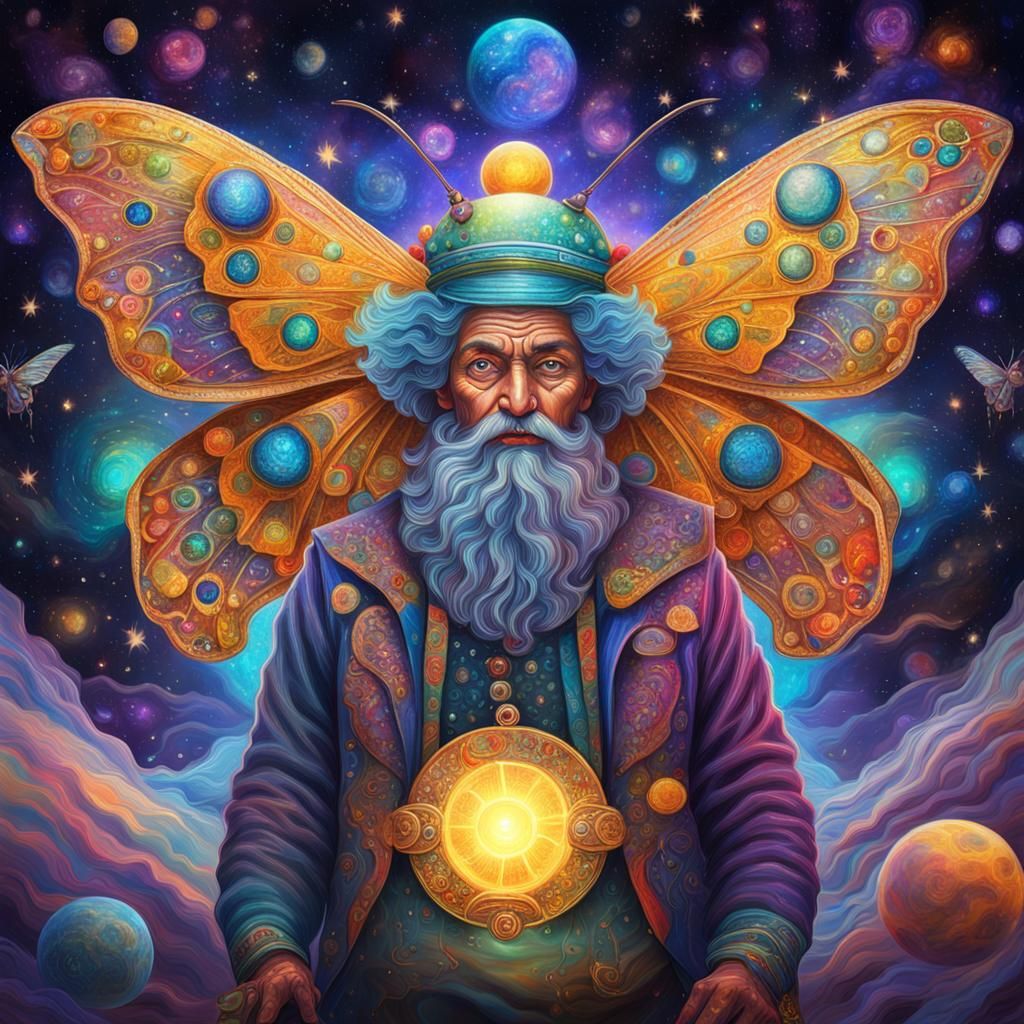 Mothman with Clown Glider in Astral Illustration