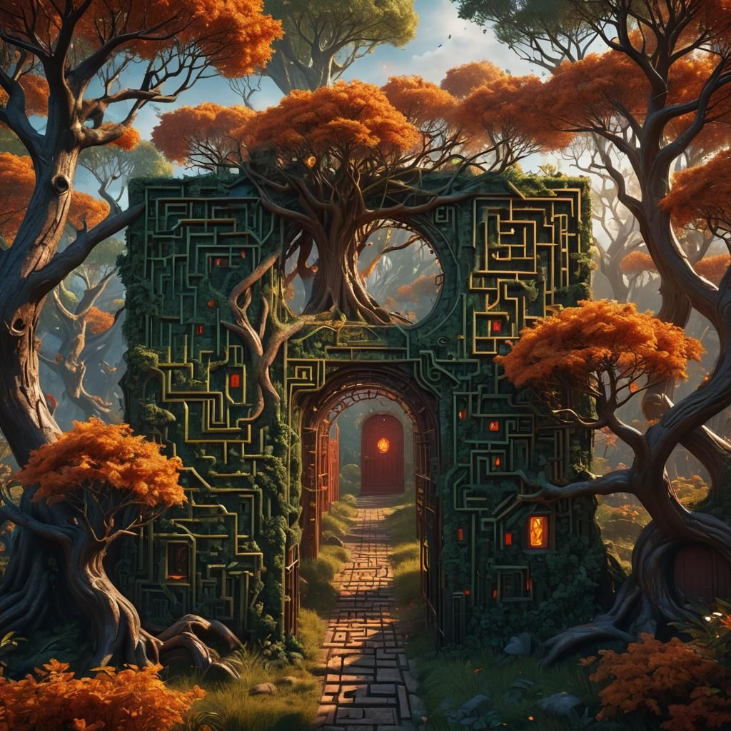 Fiery Exit Tree Maze in Celestial Illusion