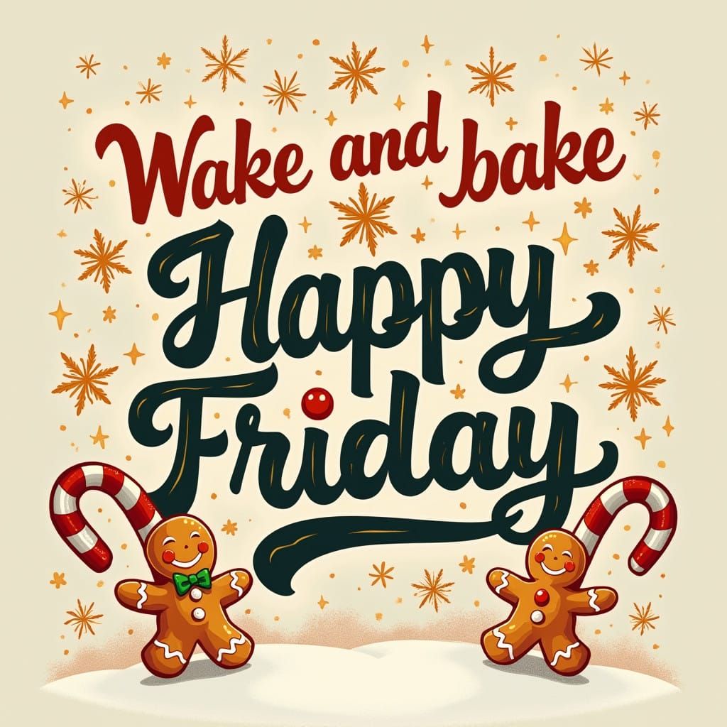 Wake and Bake Happy Friday in Bold Grey and Orange Lettering