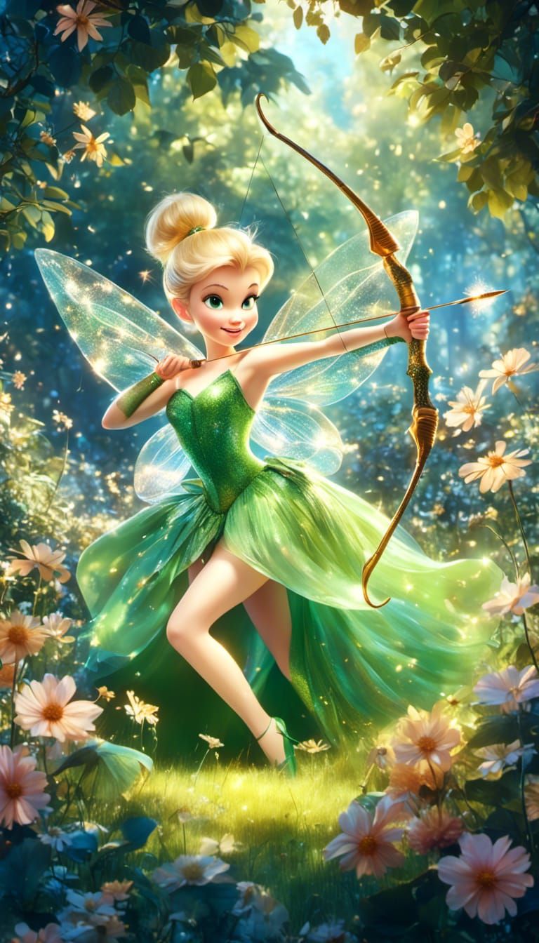 Tinkerbell with Bow and Arrow in Magical Forest
