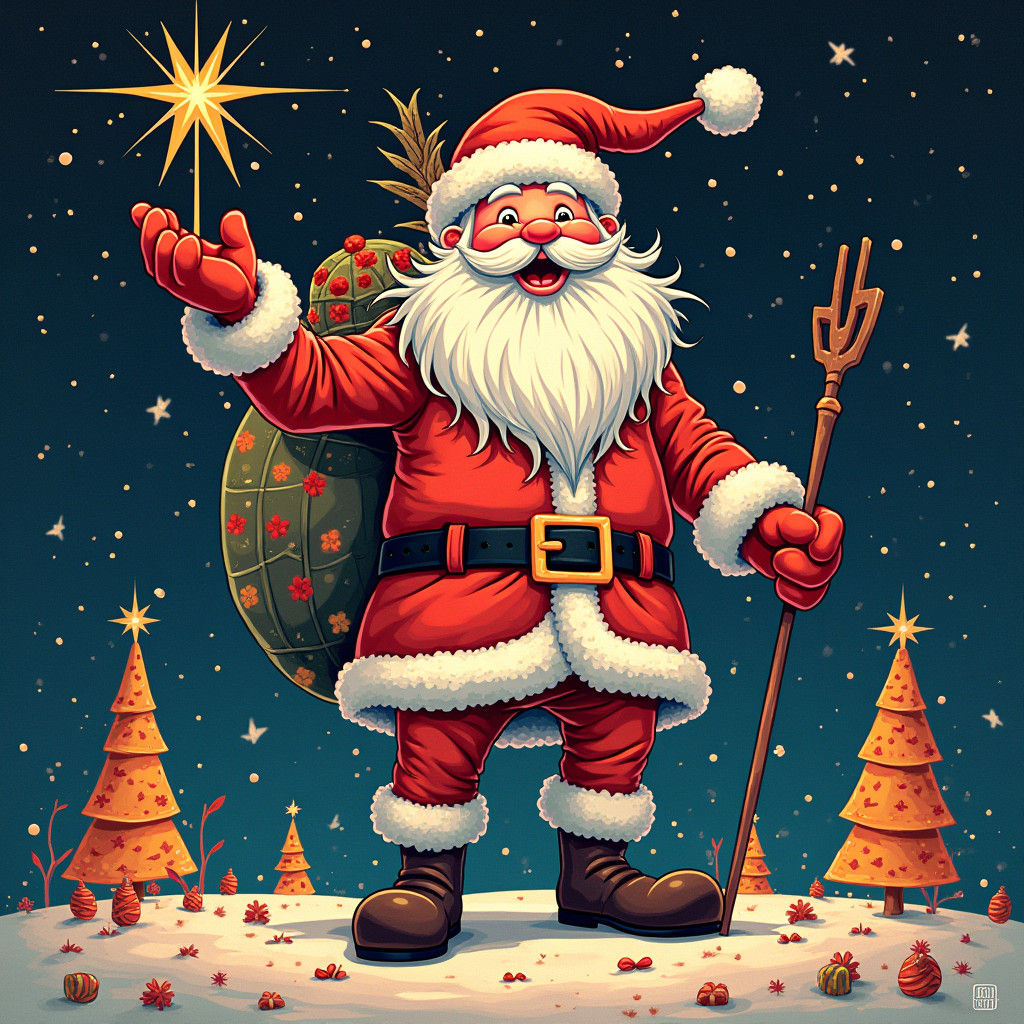 Surreal Christmas Character in Art Brut Style