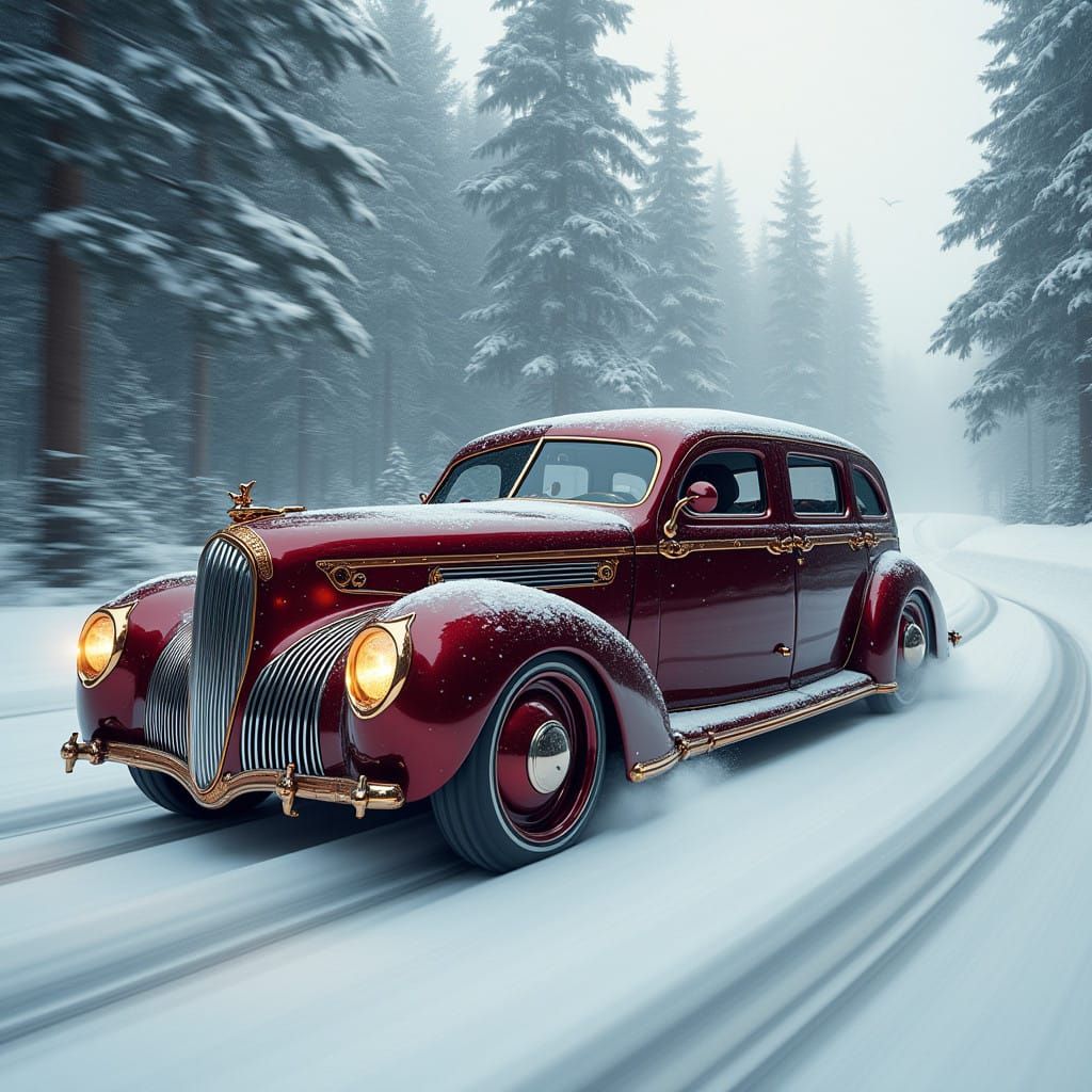 Luxurious 1940s Limousine in Winter Wonderland