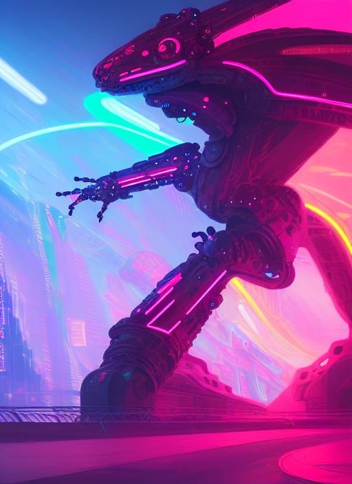 Neon Tech Robot Dragon in Cyberpunk Style