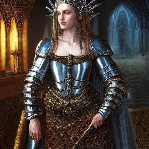 Armored Morgana Pendragon in a Detailed Matte Painting