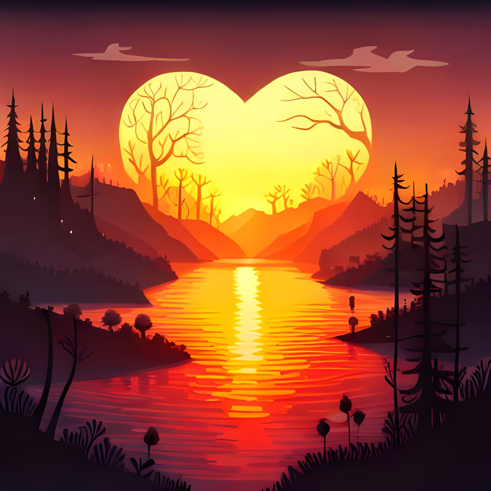 Heart Sunset Inspired by Romanticism Art