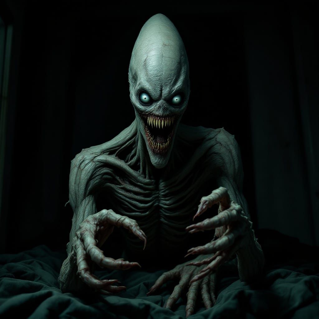 Surreal Horror Figure in High-Contrast, Photorealistic Style