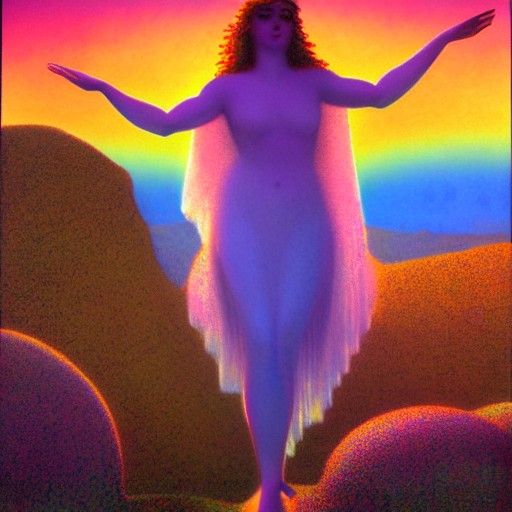 Rainbow Goddess in Astral Mist: Holographic Illustration