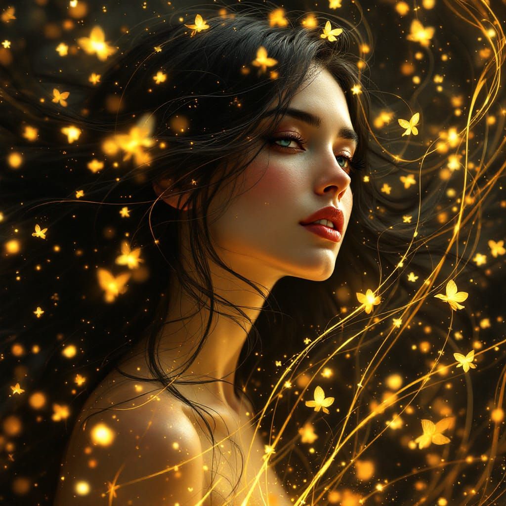 Surreal Monochromatic Portrait Of A Woman In Gold And Black