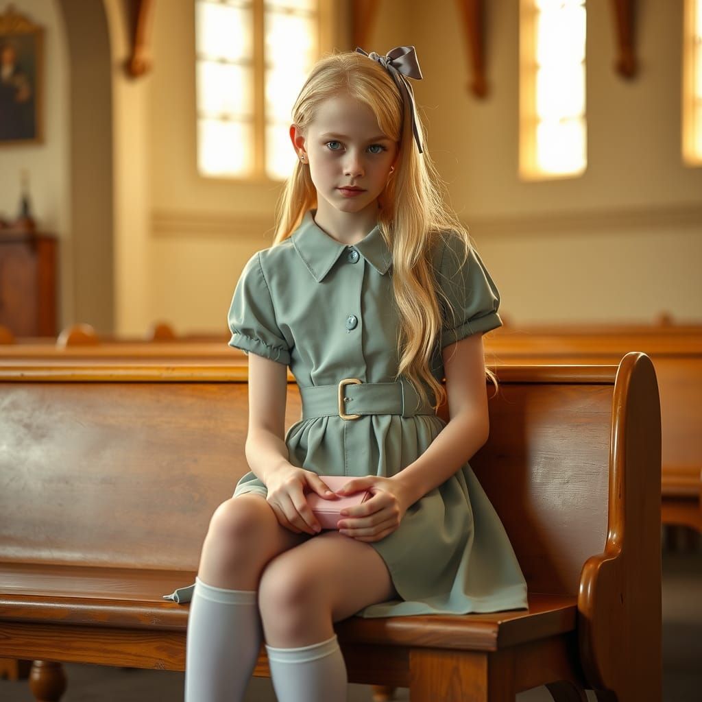 Boy in Dress Portrait with Ribbon and Stockings