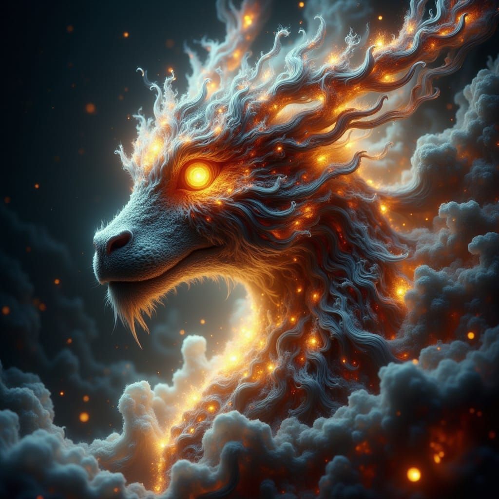 Luminous Dragon Close-Up: Fantasy Art Nouveau