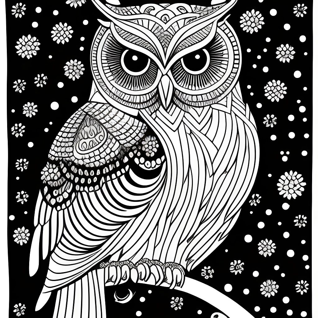 Intricate Owl Coloring Page in Cartoon Style