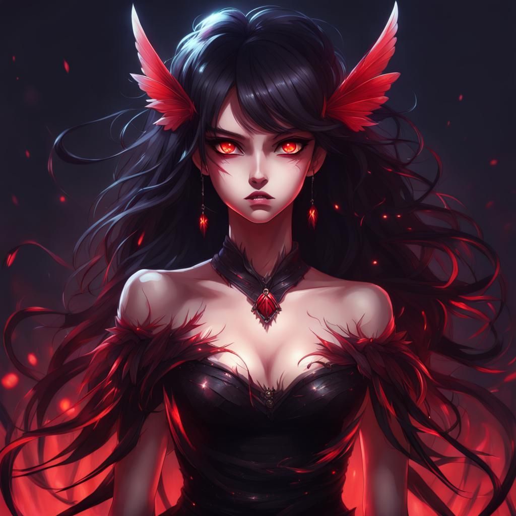 Dark Fairy with Red Wings and Glowing Dress