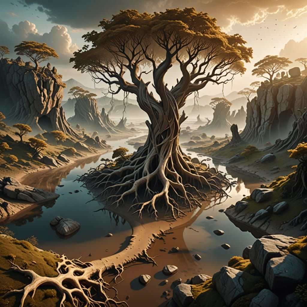 Ethereal Hollow Landscape in Surreal Style