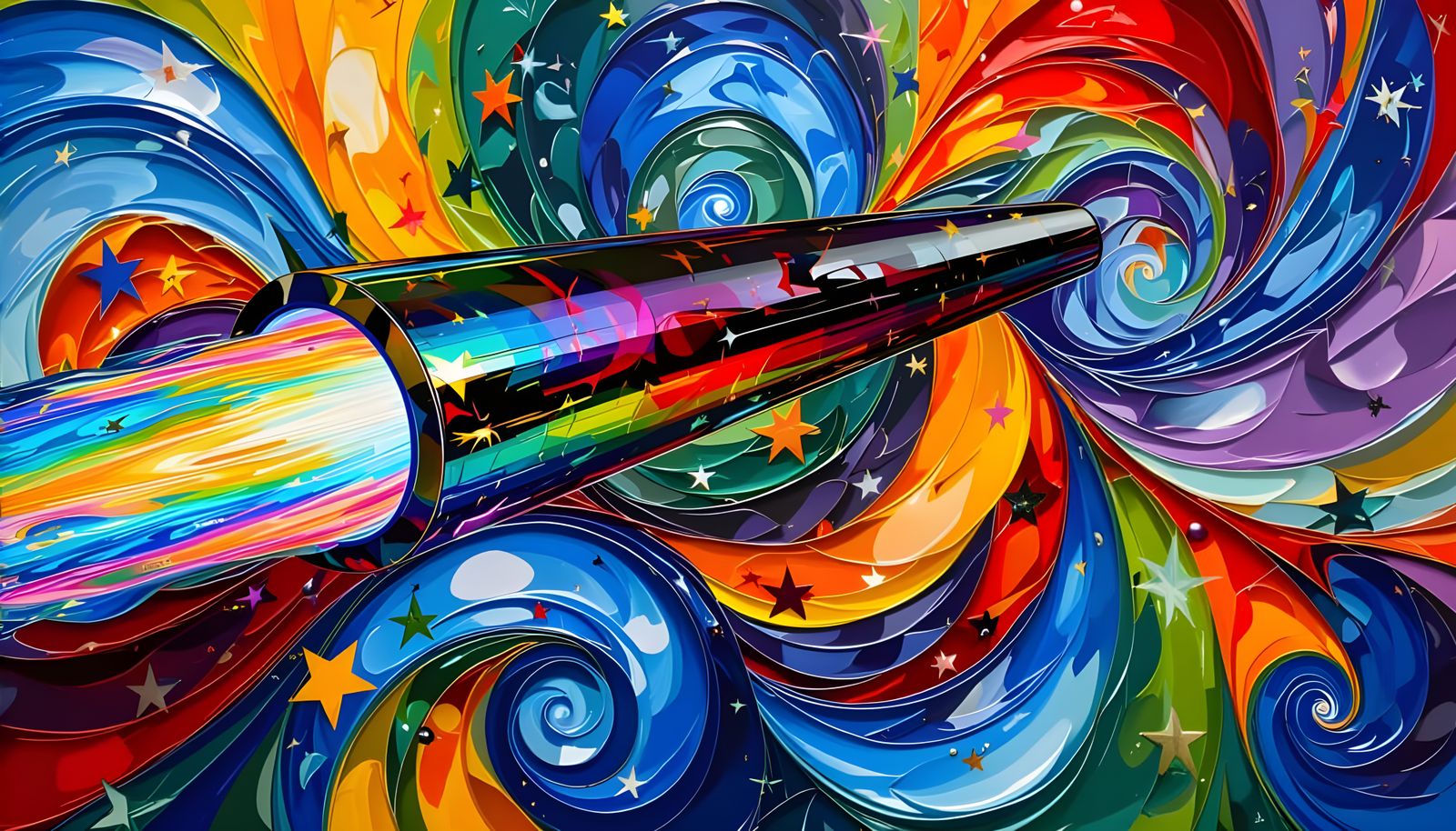 Sleek Rainbow Cylinder with Cosmic Vortex Exhaust